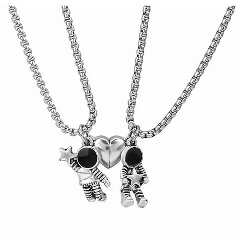 Collar Para Pareja Choker Inoxidable De Astronauta Con Iman
