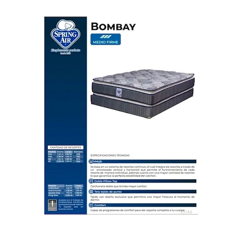 COLCHON SPRING AIR KING SIZE DOBLE COLCHONETA CÓMODO BOMBAY