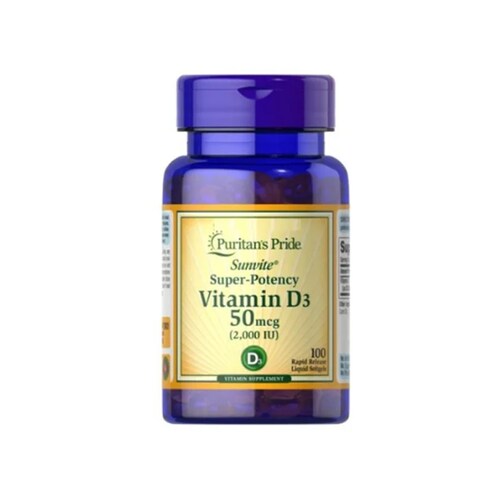  Vitamina D3 Sunvite Mega Potency 2,000 Ui 50 Mcg 100 Caps Puritan's Pride 