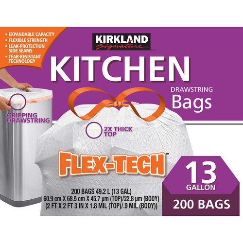 Bolsa De Basura 49.2L 200Pz Kirkland Signature Flex-Tech CST