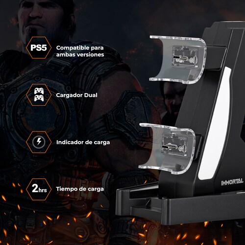 Base de Carga Dual y Batería Recargable Immortal Para Control Play Station 5