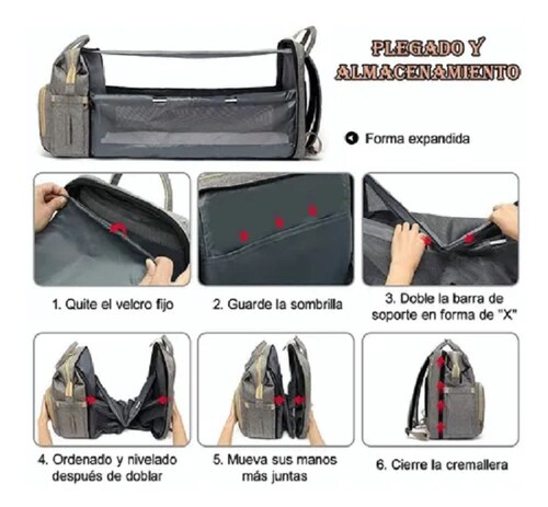 Mochila Impermeable Multifunción 5 En 1 Para Pañales Plegable Gris