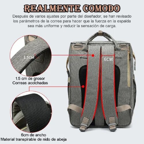 Mochila Impermeable Multifunción 5 En 1 Para Pañales Plegable Gris