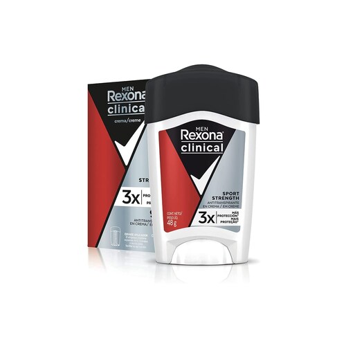 Rexona Clinical Sport Strength Desodorante Antitranspirante para Hombre en Crema 3 Veces Más Protección 48 g