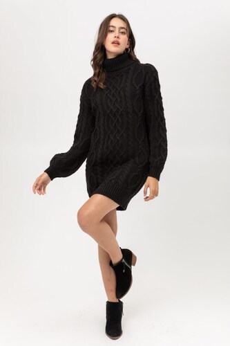 Vestido Sueter Cuello Tortuga Tejido Love Tree Talla Extra Grande color Negro