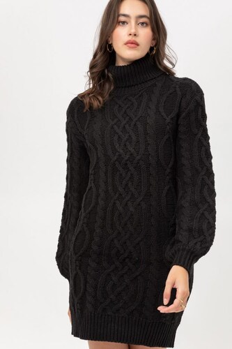 Vestido Sueter Cuello Tortuga Tejido Love Tree Talla Extra Grande color Negro