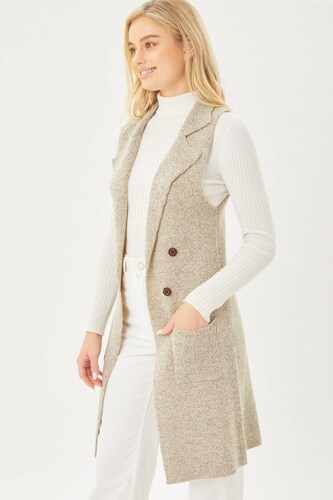 Cardigan Largo Sin Mangas Chaleco Sueter  Love Tree Talla Grande color Avena