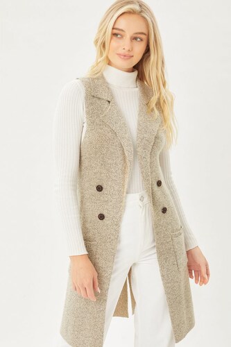 Cardigan Largo Sin Mangas Chaleco Sueter  Love Tree Talla Grande color Avena
