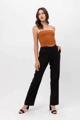 Love Tree Talla Grande/L Pantalon Largo Cierre Bolsas Boton Escondido color Negro