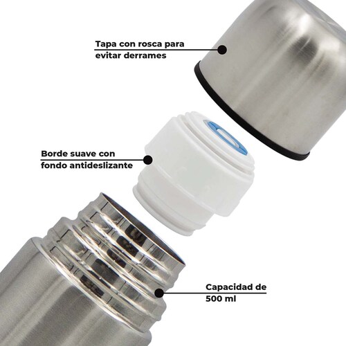 Termo Bala Plateado Metálico De Acero Inoxidable 500ml