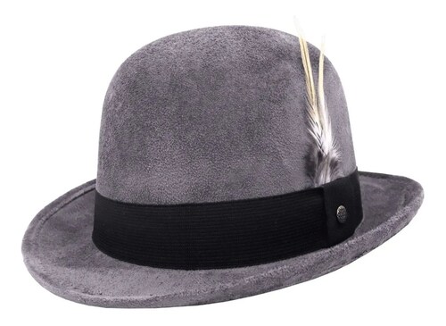 Sombrero Unisex Bombín Gamuza Retro Hípster Elegante Vintage Resorte Pluma Gris Oscuro