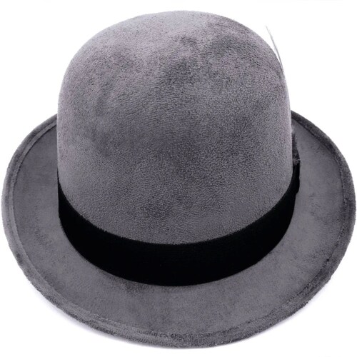 Sombrero Unisex Bombín Gamuza Retro Hípster Elegante Vintage Resorte Pluma Gris Oscuro