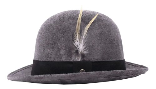 Sombrero Unisex Bombín Gamuza Retro Hípster Elegante Vintage Resorte Pluma Gris Oscuro