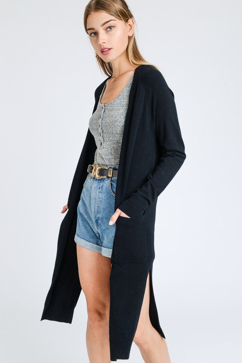 Love Tree Talla Chica Cardigan Ligero Liso Largo Abertura Lateral