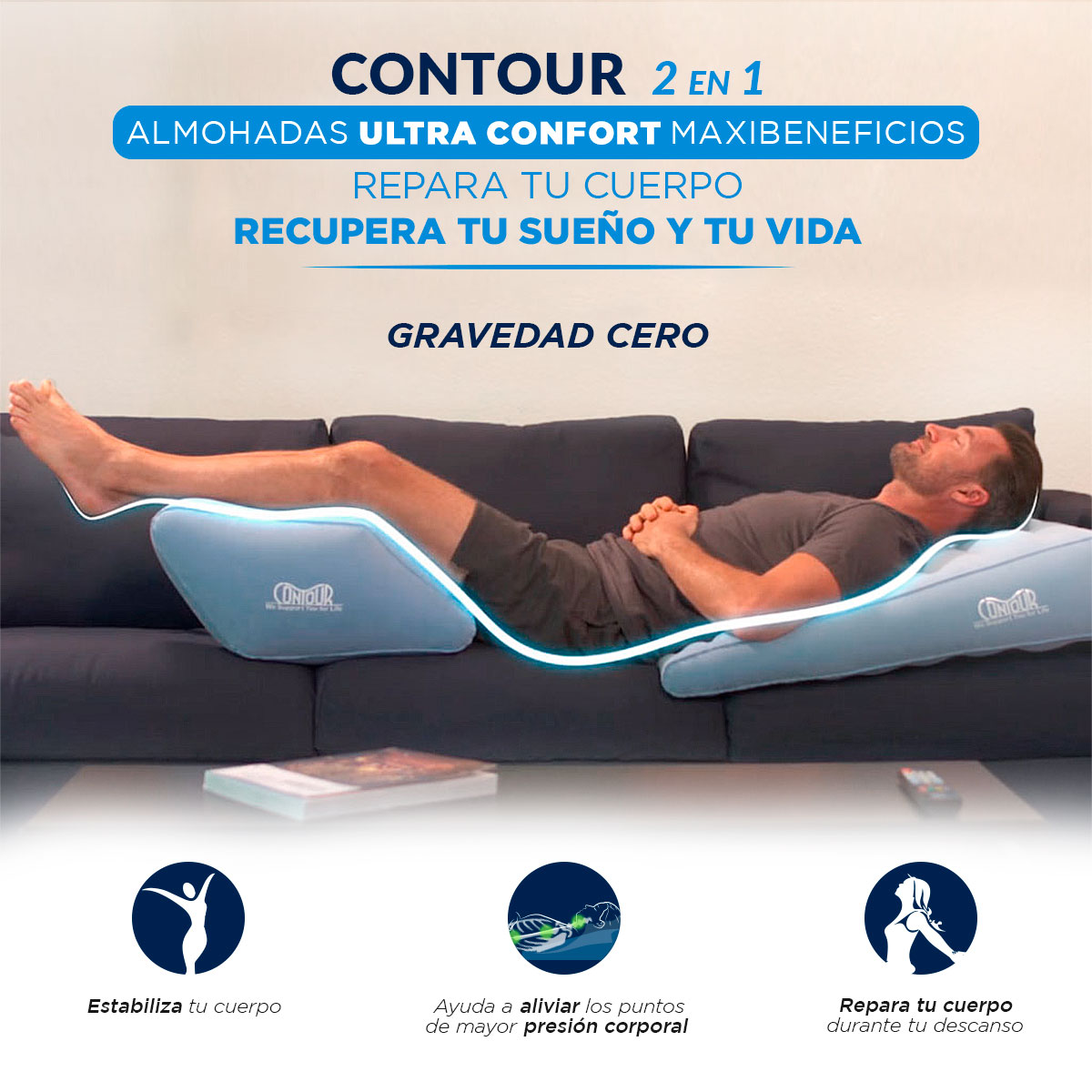 Kit 2 Almohadas Ortopedicas para Piernas y Espalda Wow Sleep Contour 2 en 1 Maxibeneficios