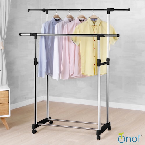 Perchero Rack Doble Organizador Movil para Ropa Lavanderia
