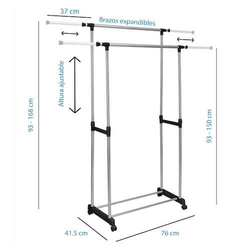 Perchero Rack Doble Organizador Movil para Ropa Lavanderia