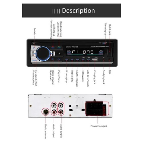 Reproductor Autoestéreo Usb Auxiliar Bluetooth 1din Estéreo