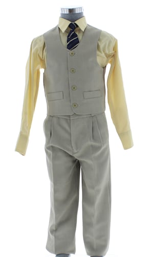 Traje de Vestir Niño Tres Piezas Color Beige 2896 4 a 18 Años.