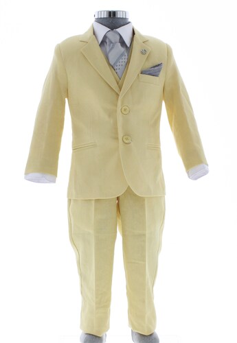 Traje de Vestir Lino Niño Tres Piezas Color Amarillo 2914 1 a 12 Años