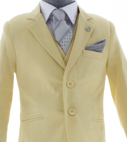 Traje de Vestir Lino Niño Tres Piezas Color Amarillo 2914 1 a 12 Años