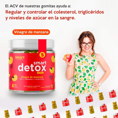 Smart Detox - Suplemento en gomitas Originales Vinagre de Manzana 70 gomitas Smart Vitamins