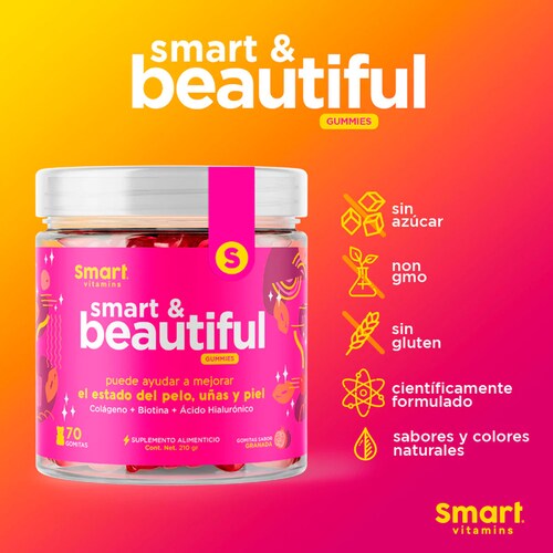 SMART & BEAUTIFUL- Suplemento en gomitas Originales Pelo, uñas y piel más fuertes y sanos 70 gomitas Smart Vitamins