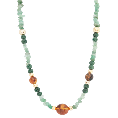 Collar Ámbar Y Jade Verde