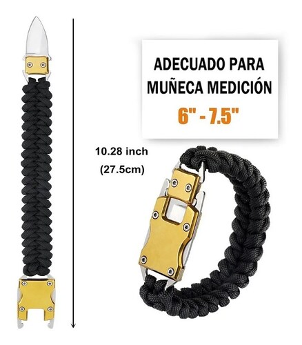Pulsera Táctica Con Navaja Y Cuchillo Inoxidable Camping Oro Negro
