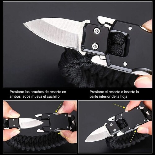Pulsera Táctica Con Navaja Y Cuchillo Inoxidable Camping Oro Negro