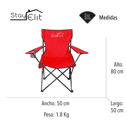 Silla Plegable Playa Camping Incluye Funda Y Portavaso Rojo