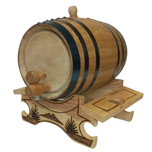 Barrica de roble 2L personalizable para reposar Tequila con base copera