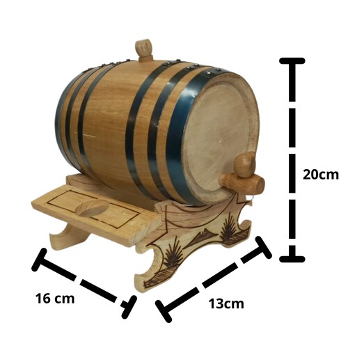 Barrica de roble 2L personalizable para reposar Tequila con base copera
