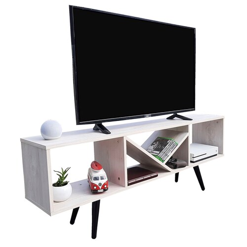 Mueble para TV moderno blanco de 51,18 pulgadas con luces LED