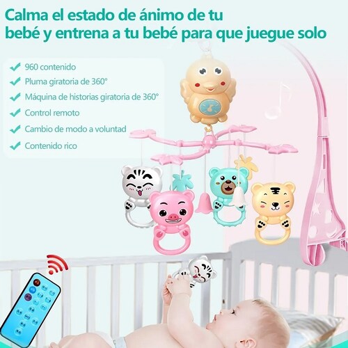 Sonaja Móvil Bebé Cuna Unisex Giratoria Rosa