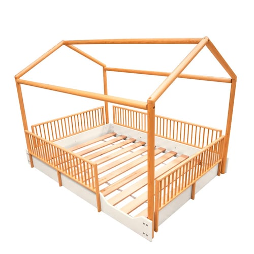 Matrimonial - Cama Casa Montessori de madera con barandales removibles DUDUK