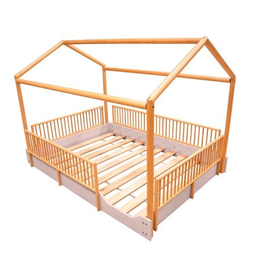 Matrimonial - Cama Casa Montessori de madera con barandales removibles DUDUK