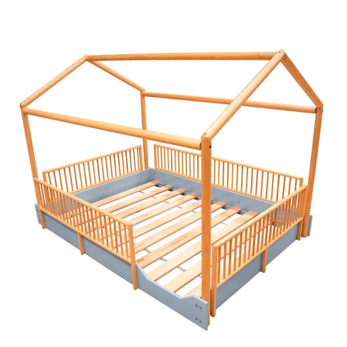 Matrimonial - Cama Casa Montessori de madera con barandales removibles DUDUK