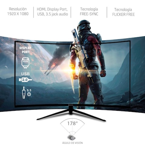 Monitor Gamer Curvo 32 pulgadas 75hz Audiotek 2ms 1920x1080 Hdmi Displayport 40w