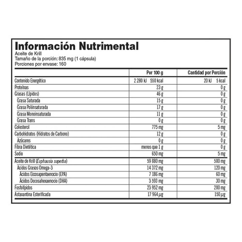 Aceite De Krill 500mg 160 Cápsulas Kirkland Omega 3