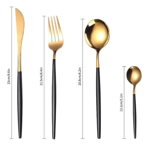 Set 24 Piezas Cubiertos Cuchillo Cuchara Tenedor Acero Inoxidable Color Negro