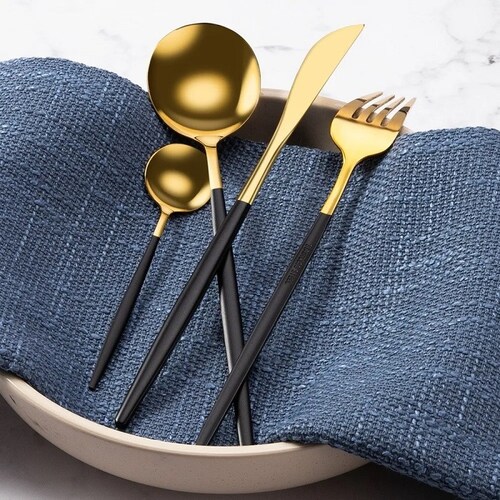 Set 24 Piezas Cubiertos Cuchillo Cuchara Tenedor Acero Inoxidable Color Negro