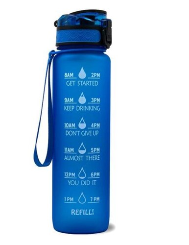 Botella De Agua Azul De Material Tritan de 1L Con Escala Y Cubierta De Rebote