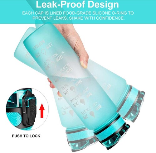 Botella De Agua Azul De Material Tritan de 1L Con Escala Y Cubierta De Rebote