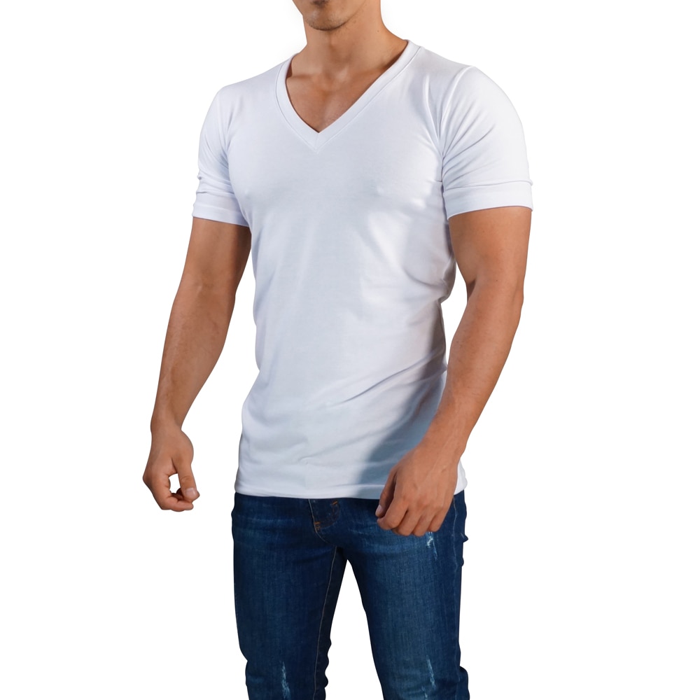 Playera blanca cuello online v hombre