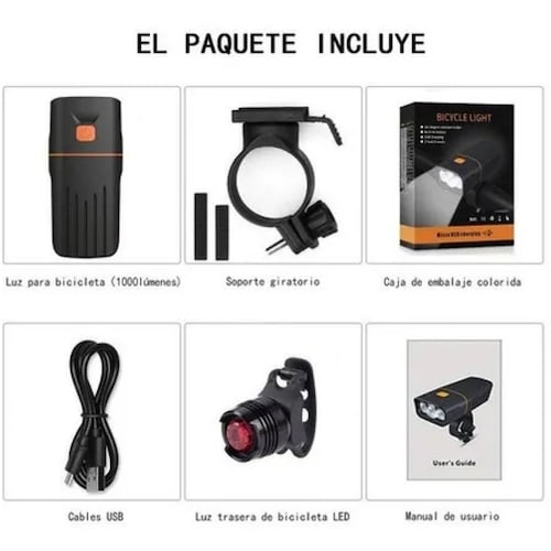 Lámpara Led T6 Recargable 1000 Lm Impermeable Para Bicicleta