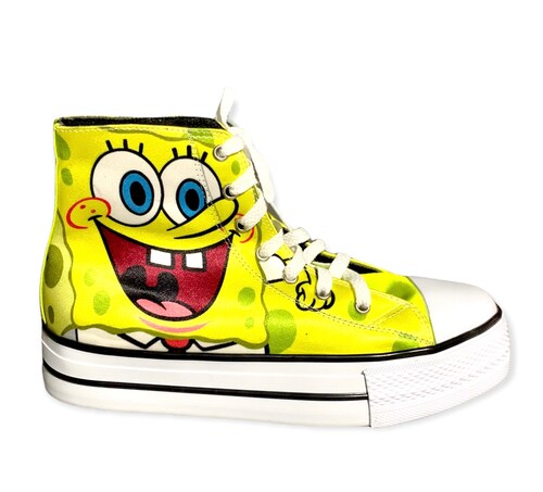 Tenis Bota sublimado de Tela con diseño de  Bob Esponja Y Patricio.