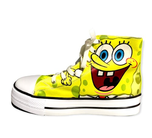 Tenis Bota sublimado de Tela con diseño de  Bob Esponja Y Patricio.