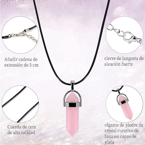 Dije De Cuarzo Natural Gema Prisma Cristal Rosa