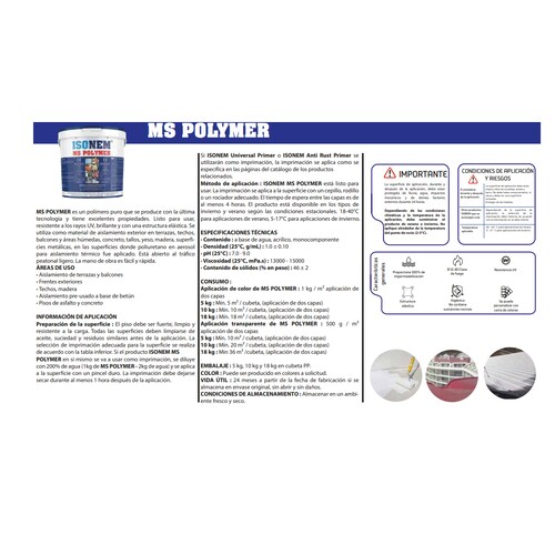 Impermeabilizante elástico ISONEM MS POLYMER de 7 años